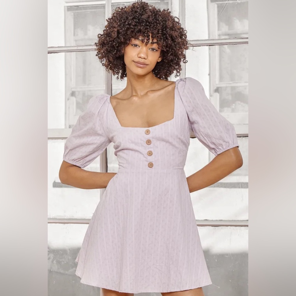 Lulu's Lavender Puff Sleeve Mini Dress